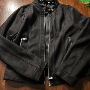 suede moto-style black jacket